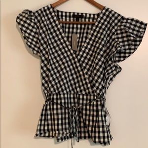 Jcrew, gingham wrap blouse, size 10(8)